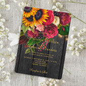 ヒマワリとブルゴーニュバラ素朴な秋の結婚式 招待状