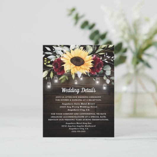 ヒマワリとブルゴーニュ素朴ー結婚レッドローズ エンクロージャーカード (スタンド正面)