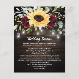 ヒマワリとブルゴーニュ素朴ー結婚レッドローズ エンクロージャーカード