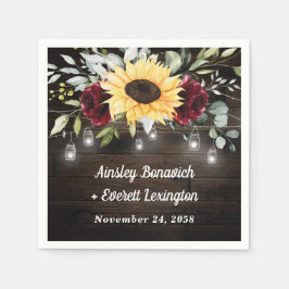 ヒマワリとブルゴーニュ素朴ー結婚レッドローズ スタンダードカクテルナプキン