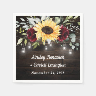 ヒマワリとブルゴーニュ素朴ー結婚レッドローズ スタンダードカクテルナプキン