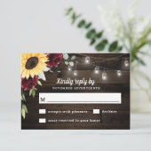 ヒマワリとブルゴーニュ素朴ー結婚レッドローズ 出欠カード (スタンド正面)