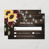 ヒマワリとブルゴーニュ素朴ー結婚レッドローズ 出欠カード (正面/裏面)
