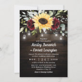 ヒマワリとブルゴーニュ素朴ー結婚レッドローズ 招待状 (正面)