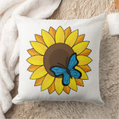 ヒマワリとブルーバタフライ クッション (ブランケット)