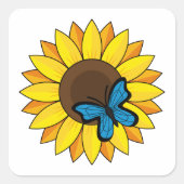 ヒマワリとブルーバタフライ スクエアシール (正面)