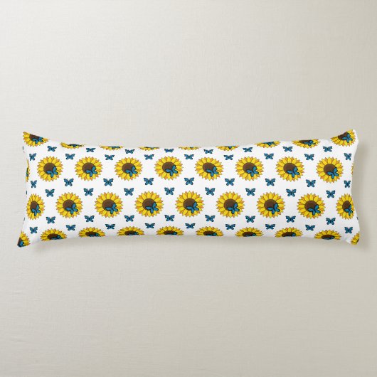 ヒマワリとブルーバタフライ ボディピロー (正面)