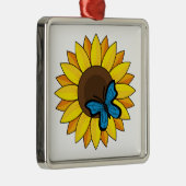 ヒマワリとブルーバタフライ メタルオーナメント (右)