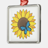 ヒマワリとブルーバタフライ メタルオーナメント (左)