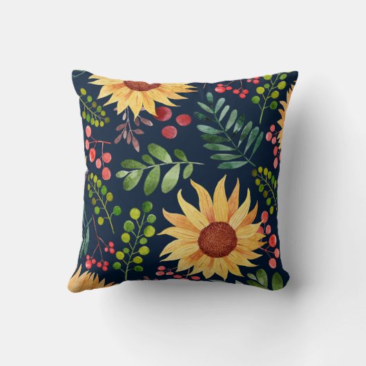 ヒマワリとベリーの水彩美しさ クッション (裏面)