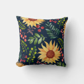 ヒマワリとベリーの水彩美しさ クッション (正面)