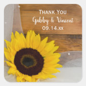 ヒマワリとベールの国の結婚式ありがとうラベル スクエアシール (正面)