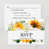 ヒマワリとホワイトフローラとMeal Option 結婚's 出欠カード (正面/裏面)