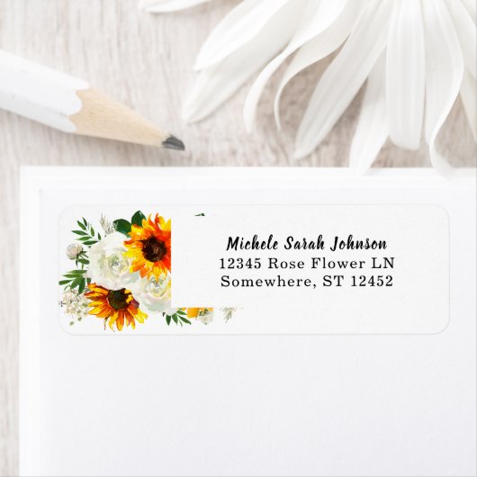 ヒマワリとホワイトローズアートフローラ結婚ズ2 ラベル (インサイチュ)