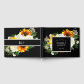 ヒマワリとホワイトローズアートフローラ – 黒 ゲストブック (全面)