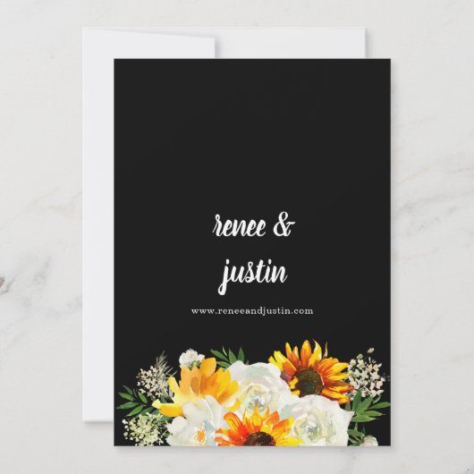 ヒマワリとホワイトローズフローラブラック結婚ズ2 招待状 (裏面)