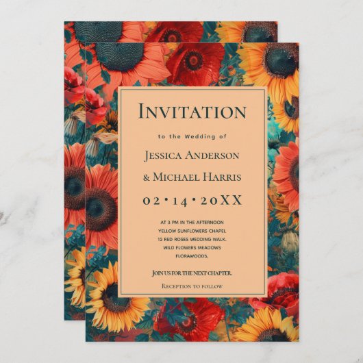 ヒマワリとポピーの空想 招待状 (正面/裏面)