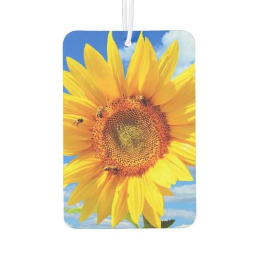 ヒマワリとミツバチが青い空に咲く空気清浄機 カーエアーフレッシュナー (裏面)
