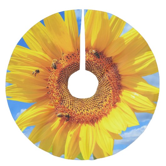 ヒマワリとミツバチのクリスマスツリースカート ブラッシュドポリエステルツリースカート (正面)