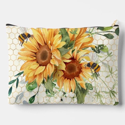 ヒマワリとミツバチのモノグラム アクセサリーポーチ (裏面)