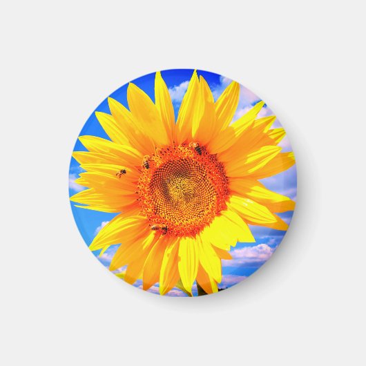 ヒマワリとミツバチの磁石 マグネット (正面)