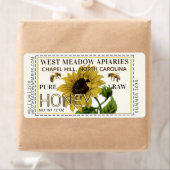 ヒマワリとミツバチの蜂蜜ラベル縁ど破線 ラベル (インサイチュ)