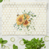 ヒマワリとミツバチ キッチンタオル (折り畳み)