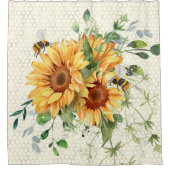 ヒマワリとミツバチ シャワーカーテン (正面)