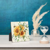 ヒマワリとミツバチ フォトプラーク (インサイチュ)