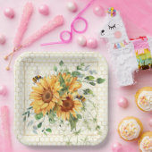 ヒマワリとミツバチ ペーパープレート (パーティー)