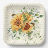 ヒマワリとミツバチ ペーパープレート (正面)