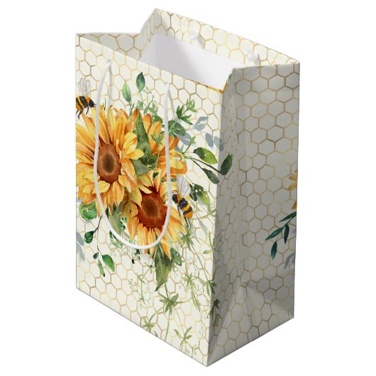 ヒマワリとミツバチ ミディアムペーパーバッグ (裏面アングル)