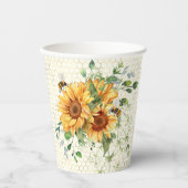 ヒマワリとミツバチ 紙コップ (正面)