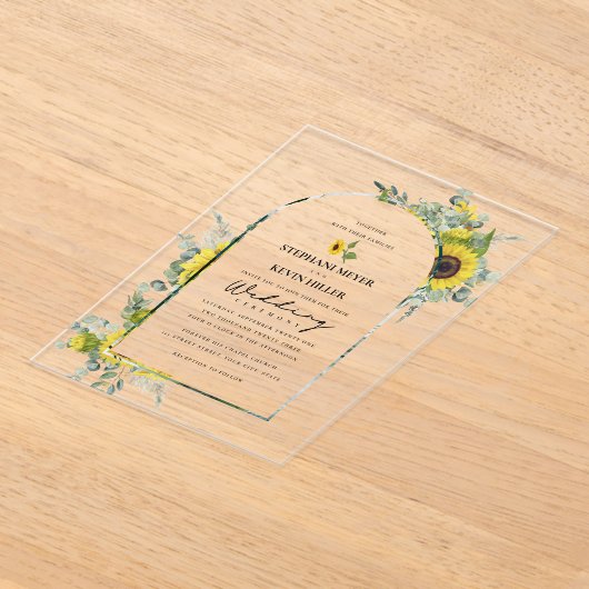 ヒマワリとユーカリプタスアルキ結婚ス アクリル招待状 (レイダウン)