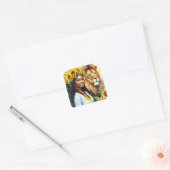 ヒマワリとライオンを持つ黒人女性 スクエアシール (封筒)