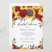 ヒマワリとレッドローズフローラブライダルシャワー 招待状 (正面/裏面)