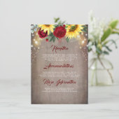 ヒマワリとレッドローズ秋の結婚式詳細 エンクロージャーカード (スタンド正面)