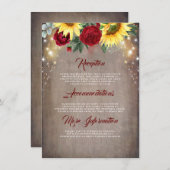 ヒマワリとレッドローズ秋の結婚式詳細 エンクロージャーカード (正面/裏面)