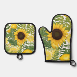 ヒマワリとレモン水彩 鍋つかみ&鍋敷きセット