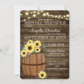 ヒマワリとワインバレル素朴ブライダルシャワー 招待状 (正面)