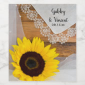 ヒマワリとヴィンテージレースの国の結婚式 ワインラベル (シングルラベル)