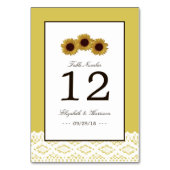 ヒマワリとヴィンテージ結婚レースのテーブル番号。 テーブルナンバー (裏面)