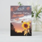 ヒマワリと夏の夕焼けのラスティックウェディングパーティー 招待状 (スタンド正面)