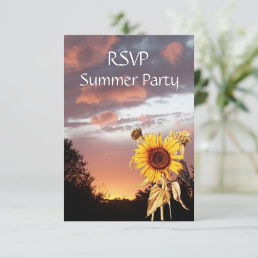 ヒマワリと夏の夕焼けのラスティックウェディングパーティー 招待状 (スタンド正面)