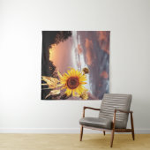 ヒマワリと夏の夕焼け ピンクの雲 タペストリー (インサイチュ(横))