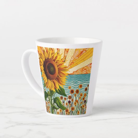 ヒマワリと引用文 カフェラテマグ (左アングル)