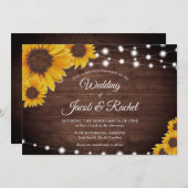 ヒマワリと弦の光が木の素朴上結婚に 招待状 (正面/裏面)