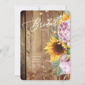 ヒマワリと明るい赤紫色素朴丸ブライダルシャワー 招待状 (正面)