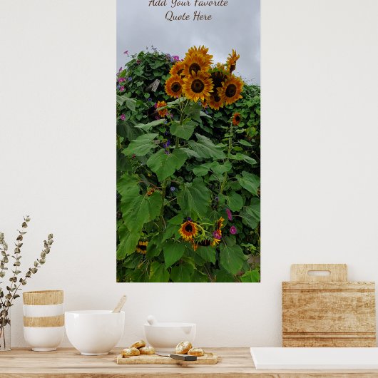 ヒマワリと朝顔写真追加引用文 ポスター (キッチン)