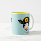 ヒマワリと牛顔 ツートーンマグカップ (正面右)